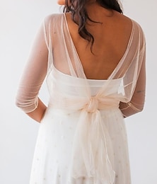 voordelige -Dames Wrap Bolero Voiles  Sheers Bruid Zonnebescherming 3/4 Lengte Mouwen Tulle Bruiloft Wraps Met Bandage Voor Bruiloft Alle Seizoenen jurk om indruk te maken
