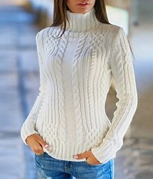 cheap -Women's Pullover Sweater Jumper Turtleneck Cable Knit Acrylic Knitted Fall Winter Cropped Outdoor Daily Holiday Stylish Casual Soft Long Sleeve Solid Color Black White Red S M L