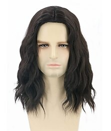 economico -parrucche da uomo capelli corti neri ricci parrucche divertenti per uomo parrucca da festa parrucche sintetiche parrucche di carnevale