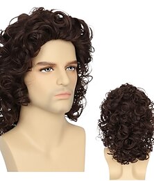 economico -capelli da uomo parrucca corta riccia marrone parrucche da triglia per uomo parrucca anni '80 parrucche di halloween cosplay