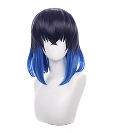 baratos -Peruca curta azul preta cosplay para anime demon slayer hashibira inosuke peruca de festa para adulto