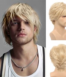 economico -Parrucche Bionde Corto Uomini Strati Morbide Naturale Ricci Parrucca Sintetica Resistenti Al Calore Cosplay Per Maschi Parrucche Halloween