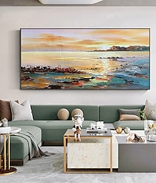billiga -handgjord oljemålning duk väggkonst dekoration abstrakt havslandskapsmålning färgglad solnedgång vid havet för heminredning rullad ramlös osträckt målning