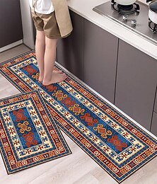 abordables -Tapis de cuisine de style bohème, lot de 2 tapis de cuisine, parfait pour la cuisine, la salle de bain, le salon, matériau en microfibre doux et absorbant, antidérapant, facile à nettoyer, lavable en