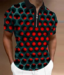 cheap -Men's Polo Shirt Golf Shirt Optical Illusion Turndown Red Blue Purple Orange Green 3D Print Outdoor Street Short Sleeves Zipper Print Clothing Apparel Fashion Designer Casual Breathable