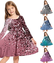 cheap -Kids Girls' Gradient Sequins Dress Daily Holiday Vacation Print Above Knee Long Sleeve Casual Cute Sweet Dresses Fall Spring Regular Fit 3-10 Years