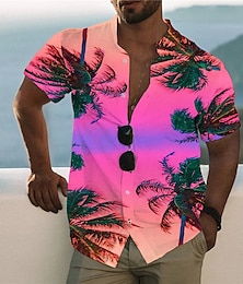 cheap -Men's Shirt Summer Hawaiian Shirt Graphic Shirt Aloha Shirt Scenery Stand Collar Light Pink Yellow Black / Purple Pink Sky Blue 3D Print Outdoor Casual Short Sleeve Button-Down Print Clothing Apparel