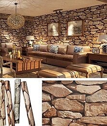 cheap -Cool Wallpapers Wall Mural Brick Wallpaper Brown 3D Rock Stone Wall Covering Adhesive Required PVC Home Décor 1000*53 cm