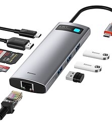رخيصةأون -BASEUS USB 3.0 المحاور 8 الموانئ 8 في 1 مع قارئ بطاقة (ق) أوسب هاب مع منفذ العرض أوسب 3.0 نوع C مايكرو USB النوع (ب) 5 فولت / 1.5 أمبير توصيل الطاقة من أجل لابتوب كومبيوتر هاتف ذكي