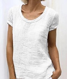 economico -Per donna Camicia Blusa Camicie di cotone e lino Semplice Essenziale Manica Corta Girocollo Top Regolari Casuale Bianco Rosa Azzurro cielo Verde Grigio chiaro