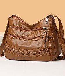 economico -borsa a tracolla in similpelle marrone per donna - borsa casual multi-cerniera con tracolla regolabile e accento intrecciato, perfetta per l'uso quotidiano e per i viaggi