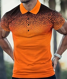 お買い得  -男性用 ポロシャツ ゴルフシャツ アーガイル柄 折襟 オレンジ 3Dプリント ストリート 日常 半袖 3D ボタンダウン 衣類 ファッション カジュアル 快適