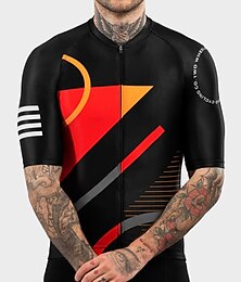 voordelige -Voor heren Wielrenshirt Geometrisch Geometrie Korte mouw Fietsen Kleding Bovenlichaam met 3 achterzakken Bergracen Wegwielrennen Sneldrogend Reflecterende strips Achterzak Vochtregelerend Sport Zwart