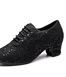 abordables -Mujer Zapatos de Baile Latino Practica Trainning Zapatos de baile Escenario Rendimiento Exterior Tacones Alto Talón grueso Cordones Blanco Negro