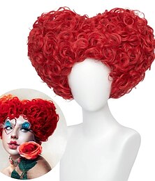 economico -Parrucca cosplay con cuore rosso regina per donne e ragazze, parrucche per feste cosplay anime ricci corti e soffici pre-modellati