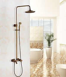 olcso -vintage zuhanycsap készlet 8" zuhanyfej, zuhanyrendszer retro esőfej antik réz zuhanyrendszer zuhany kézi permetezővel, sárgaréz szelepes kád zuhany csaptelepek