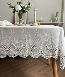 abordables -Nappe blanche rectangulaire en dentelle, couverture de table de style ferme pour la cuisine, les repas, les fêtes, les vacances, le buffet