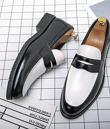 preiswerte -Zweifarbige Slip-On-Loafer aus Kunstleder für Herren – schwarz-weiße Penny-Abendschuhe für Abschlussball, Business-Party, Gatsby-Nachtleben, Vintage-Swing-Look im 50er-Jahre-Stil