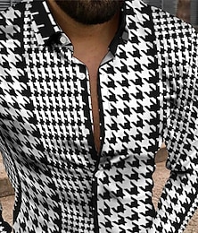 billiga -Herr Geometriska mönster Årgång Skjorta Knapp upp skjorta Långärmad Mode Designer Ledigt Dagligen Helgdag Helgen Vår & sommar Nedvikt 3D Button-Down Svartvit Gul Svart / Purpur Rubinrött Marinblå
