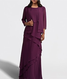 levne -Dvoudílné A-line šaty matky nevěsty svatební host elegantní výstřih s drahokamy délka po zem šifon bez rukávů zahrnutý přehoz s kaskádovými volány jednobarevné