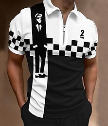 billiga -Herr POLO Shirt Golftröja Rutig Nedvikt Svartvit Gul Blå Purpur Grön Gata Ledigt Kortärmad Dragkedja 3D Kläder Mode Ledigt Bekväm Strandstil