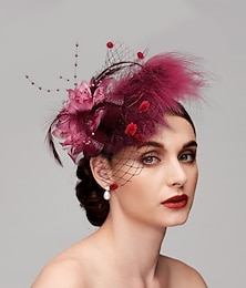 preiswerte -Feder-/Netz-Fascinator/Kopfbedeckung mit Blumenmuster, 1 Stück, Herbsthochzeit/besonderer Anlass/Damentags-Kopfschmuck