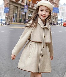 economico -Bambino Da ragazza Cappotto Manica lunga Beige Liscio Tasche Autunno Inverno Attivo Giornaliero 3-13 anni