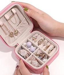 baratos -Mini caixa de joias de viagem pequena caixa de joias portátil ogranizador de viagem de exibição caixa de armazenamento de joias para anéis brinco colar pulseira presente para mulheres meninas