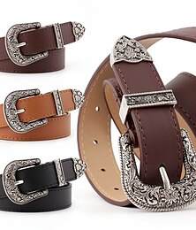 abordables -Homme Femme PU Boucle Ceinture Cuir PU Bouclier en métal Œillet Grande occasion Casual Soirée du quotidien Noir Gris Bleu de minuit Marron