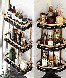 economico -Mensola angolare per il bagno, mensola angolare per il bagno, organizer per la cucina, WC, senza perforazione, mensole angolari per il bagno a 2 livelli, organizer per doccia (nero&amp;d'oro)