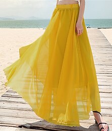 abordables -jupe femme jupe longue jupe longue jupe longue superposée couleur unie décontractée quotidien plage été mousseline de soie mode été noir blanc jaune rose
