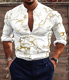 economico -Per uomo Crepa Camicia Camicia con Bottoni Manica Lunga Moda Designer Casual All'aperto Ferie Estate Primavera Collo alla coreana Stampato Bottonato Beige