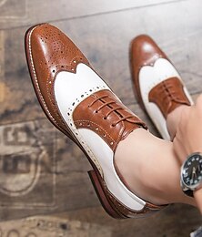 cheap -Men's Oxfords Brogue Dress Shoes Wingtip Shoes British Wedding Party & Evening PU Brown Black Spring Fall