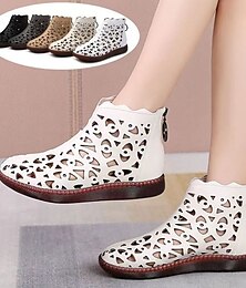 abordables -Bottines blanches ajourées pour femmes – bottines élégantes en cuir découpé à semelle souple, chaussures vintage décontractées pour le printemps et l'été