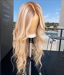 halpa -käsittelemättömät neitsyt hiukset 13x4 pitsi etuperuukki 26 tuuman keskiosa brasilialaiset hiukset natural wave blondi peruukki 130% 150% 180% tiheys balayage-hiukset peruukkeille mustille naisille pitkät ihmisen hiukset pitsiperuukki