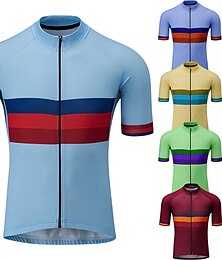 cheap -21Grams Men's Cycling Jersey Short Sleeve Bike Jersey Top with 3 Rear Pockets Mountain Bike MTB Road Bike Cycling UV Resistant Breathable Quick Dry Reflective Strips Wine Red Yellow Green Stripes