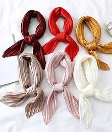 cheap -1 pcs New 70*70cm Fashion Women Silk Pleated Scarf Luxury Solid Neck Scarfs Foulard Femme Crinkle Hair Band Scarves Girl Neckerchief