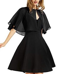 baratos -xale capa preta&amp; envoltório feminino bolero simples sem manga chiffon envoltório de convidados de casamento com cor pura para festa à noite primavera&amp; verão