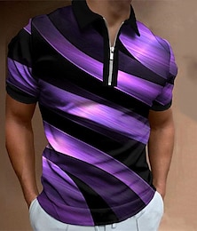 baratos -Homens Camiseta Polo Camisa de golfe Riscas Espirais Aberto para a Lateral Preto Vermelho Azul Roxo Claro Laranja Impressão 3D Rua Diário Manga Curta Zíper 3D Roupa Moda Casual Confortável