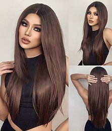 cheap -HAIRCUBE Auburn/Wine/Ombre Brown/Golden/Black Lace Front Wig Long Natural Straight 13*4*1 T Part Kanekalon Lace Wig With Baby Hair for Woman 180% Density