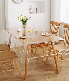 preiswerte -Klare Kunststoff-Tischdecke, 100 % wasserfeste, ölbeständige, auslaufsichere Vinyl-PVC-Tischdecke, abwischbarer rechteckiger Tischdeckenschutz für Esstisch, Außen- und Innenbereich