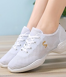 abordables -Women's Dance Sneakers Hip Hop Performance Practice Breaking/ Square Dance Outdoor Flat Flat Heel Lace-up White Black