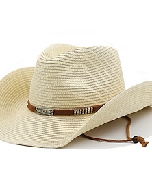 Χαμηλού Κόστους -Ανδρικά Γιούνισεξ Ψάθινο καπέλο Καπέλο ηλίου Ψαθάκι Καπέλο Fedora Trilby Μαύρο Λευκό Μοντέρνα Για Υπαίθρια Χρήση