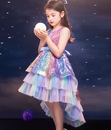 Χαμηλού Κόστους -Παιδιά Λίγο Κοριτσίστικα Φόρεμα Πούλια χρώμα Φόρεμα τούλι Πάρτι Γενέθλια Κουρελού Φιόγκος Πολύχρωμο Βυσσινί Ανθισμένο Ροζ Μίντι Αμάνικο Πριγκίπισσα Γλυκός Φορέματα Άνοιξη Καλοκαίρι Λεπτό 4-12 χρόνια