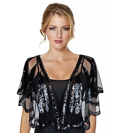 cheap -1920s Gatsby Sparkle Bolero Women's Wrap Shawls Vintage Sleeveless Sequins Wraps With Paillette For Party Wedding Guest Spring Summer Fall