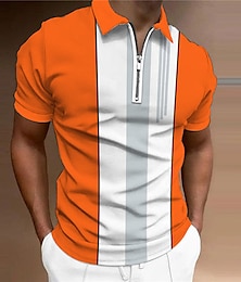 billiga -Herr POLO Shirt Golftröja Randig Nedvikt Blå Orange Grön Ljusgrå 3D-tryck Ledigt Dagligen Kortärmad Mönster Dragkedja Kläder Mode Designer Ledigt Andningsfunktion