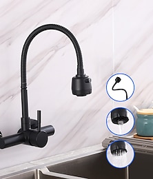 cheap -Wall Mount Kitchen Sink Mixer Faucet with Sprayer Kitchen Faucet Stainless Steel Pot Filler Taps, 360 Swivel Polished Black/Chrome Single Handle Mixer Vessel Tap