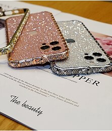 baratos -telefone Capinha Para iPhone 14 Pro Max Plus iPhone 13 12 11 Pro Max Mini Capa traseira Moldura Anti-Choque para mulheres menina Bling Glitter Brilhante Antichoque TPU Strass Metal