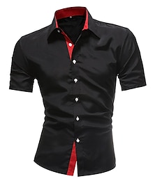 cheap -Men's Dress Shirt Button Up Shirt Collared Shirt Navy Black Red White Short Sleeve Plain Collar Wedding Work Clothing Apparel