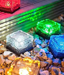 billige -solenergi murstein asfaltutlegger lys 2 stk utendørs led isbit landskap lys vanntett gulv fliser lys for hage uteplass gang dam utendørs dekorasjon plen lampe
